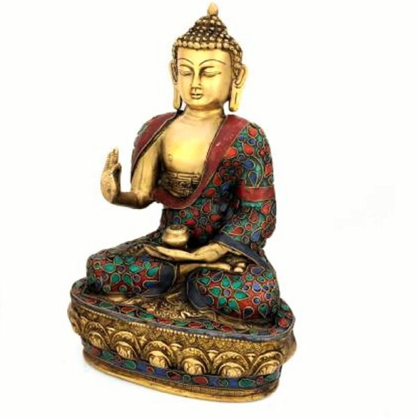 Blessing Buddha Idol-Brass Turquoise Statue - Image 2