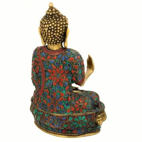 Blessing Buddha Idol-Brass Turquoise Statue - Image 4