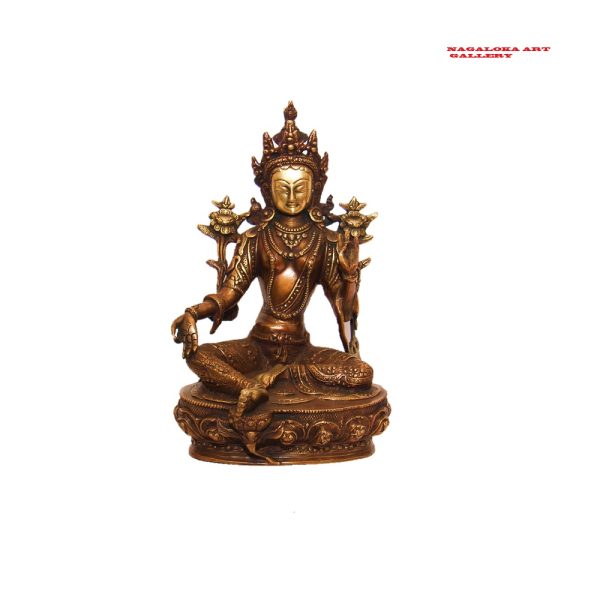 Large Antique Green Tara Buddha Statue Idol - Image 2