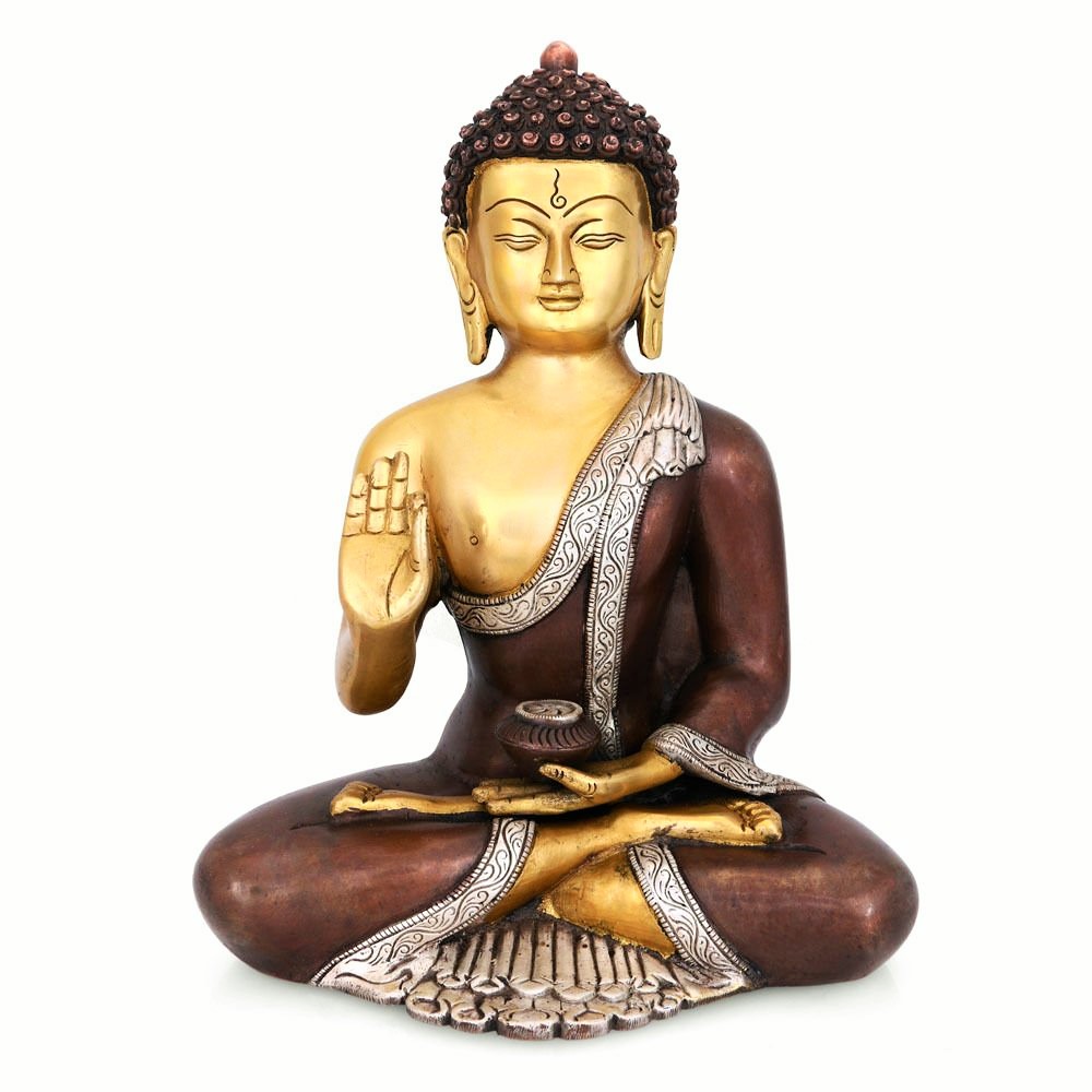 Gautam Buddha Figurine Bronze Buddha Sculpture Handmade Buddha Sitting on Lotus Polyresin Sitting Buddha Statue Blessing Buddha Idol