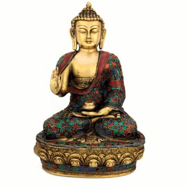 Blessing Buddha Idol-Brass Turquoise Statue - Image 3