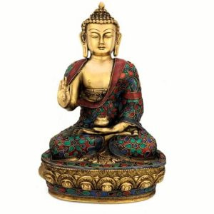 Blessing Buddha Idol-Brass Turquoise Statue