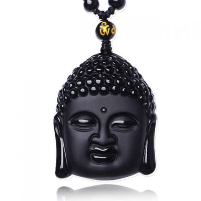 Unisex Black Obsidian Healing Beads Natural Stones Buddha Long Pendant Necklace