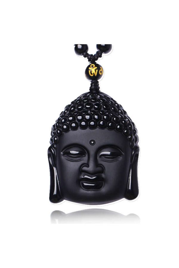 Unisex Black Obsidian Healing Beads Natural Stones Buddha Long Pendant Necklace - Image 2