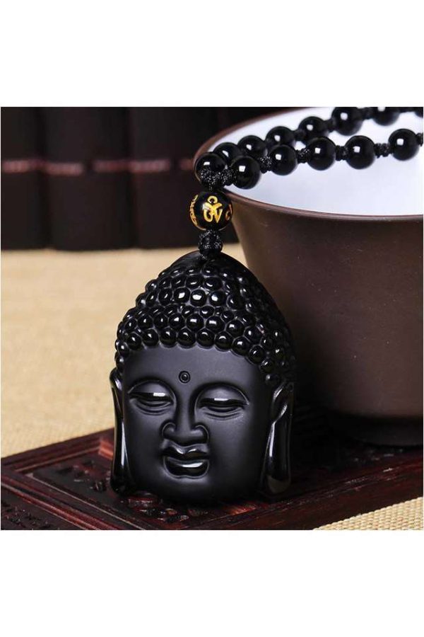 Unisex Black Obsidian Healing Beads Natural Stones Buddha Long Pendant Necklace - Image 4