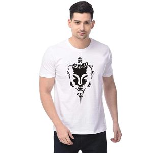 Buddha Face – Printed White Round Neck Unisex T-Shirt